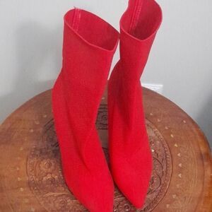 Brash Red Pointed Toe Sock Ankle Boots